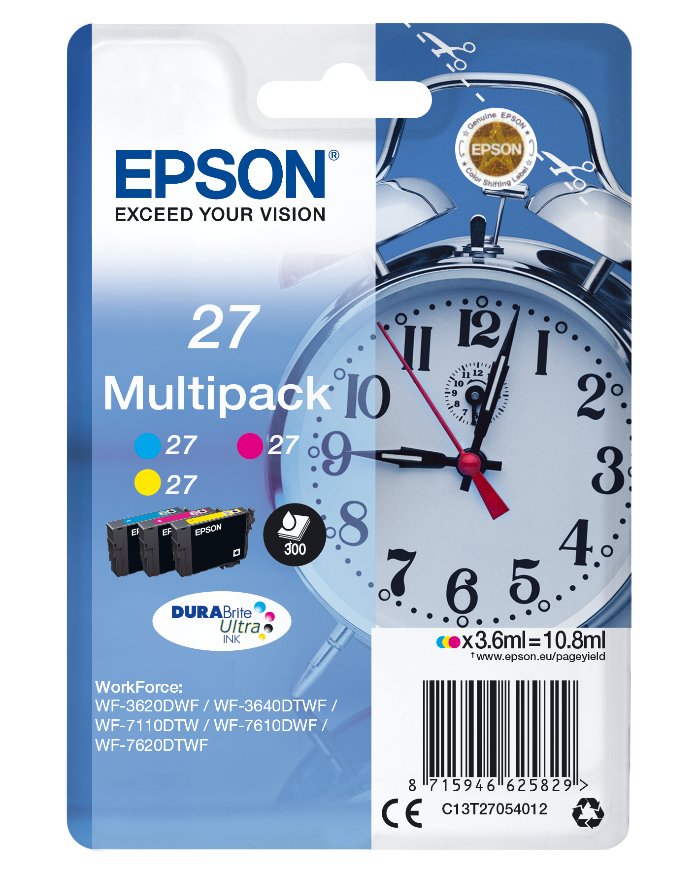 Epson Alarm clock Multipack 3-colour 27 DURABrite Ultra Ink single pack / cyaan, geel, magenta
