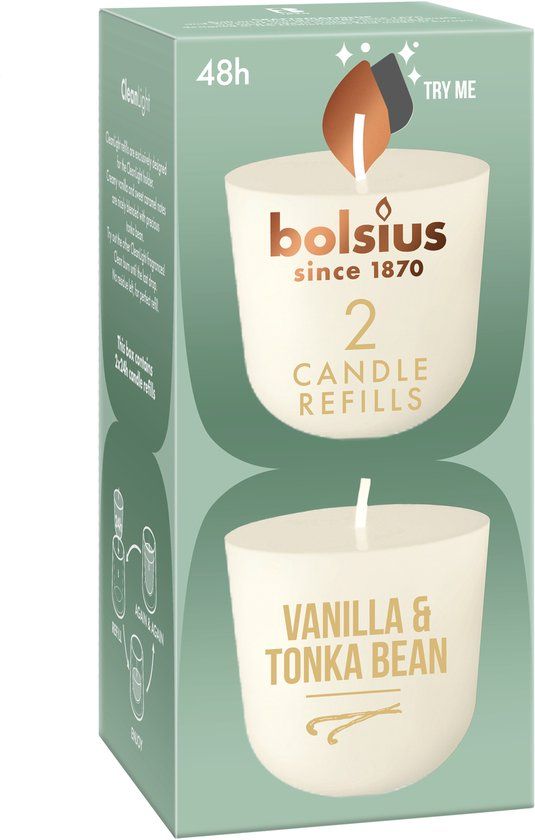 Bolsius Geurkaars Navulling Vanille & Tonka - 2 navullingen