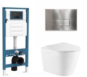 QeramiQ Dely Toiletset - inbouwreservoir Qeramiq Flush - slim zitting - metaal RVS bedieningsplaat - rechthoekige knoppen - mat wit