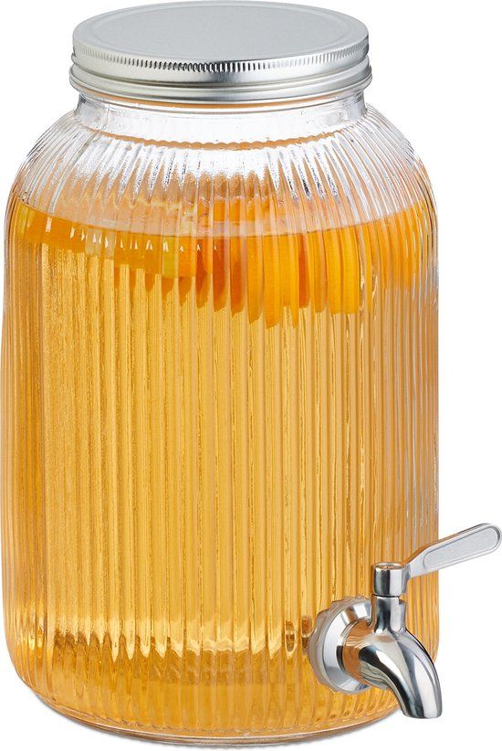 Merkloos Relaxdays limonadetap met kraantje - deksel - 4 liter - glas