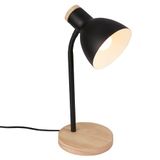 BRILONER Prep – Lampe de table – lampe de chevet avec accents naturels – Douille E14 – avec interrupteur sur câble – noir/bois – Ø14 x 39,5 cm