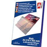 100 Albyco 100 matte A4 lamineerhoezen - 216x303mm/A3-formaat 2x80 (160) Micron