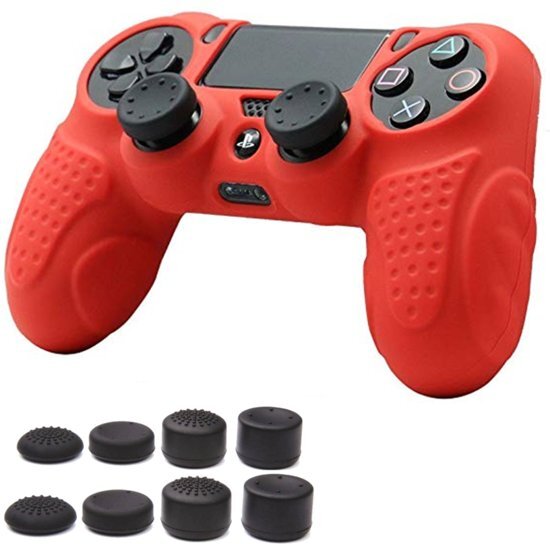 KELERINO. Siliconen cover voor Playstation 4 controller Inclusief Thumb Grip Set - Rood