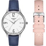 Tissot Bella Ora T1032101601700 Horloge - Leer - Blauw - Ø 38 mm