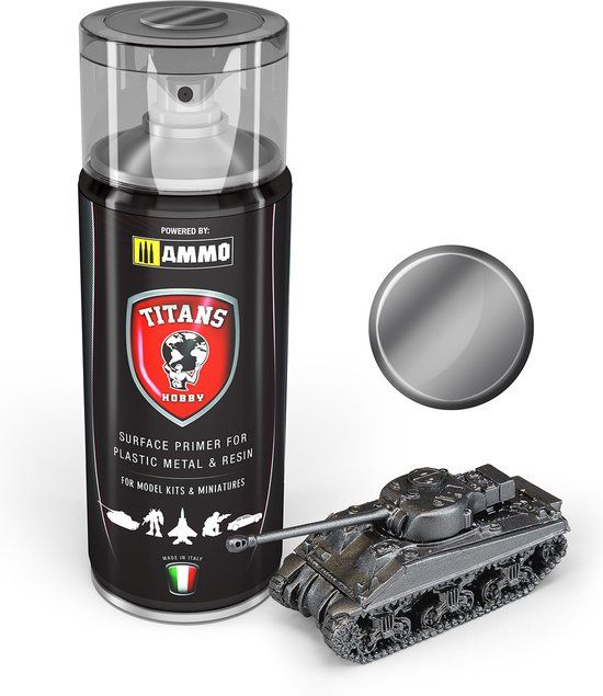 AMMO by Mig Jimenez Titans Hobby Gun Metal Primer Acryl Spray Verf spuitbus - 400 ml