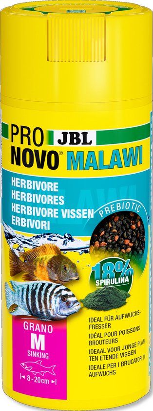 JBL PRONOVO MALAWI GRANO, primair voer voor alle cichliden van 8-20 cm, klikdoseerder, visvoer-korrels, maat M, 250 ml