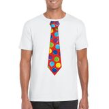 Bellatio Decorations Shoppartners Bv Foute Kerst t-shirt stropdas met kerstballen print wit voor heren S