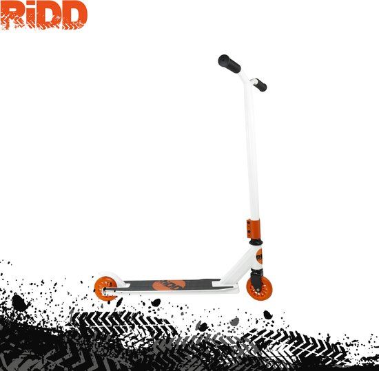 Basic RiDD Stunt Scooter - White/Orange - ABEC-7 - 100 mm Wheels - Metal Brake