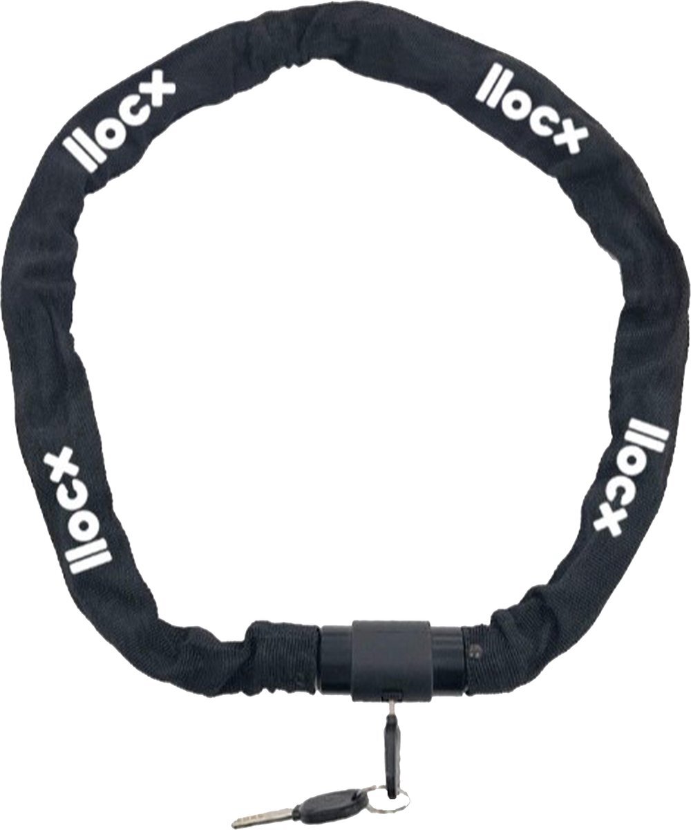 LLOCX.CO LLOCX Kettingslot van 1 Meter + 2 Sleutels - 5mm Roestvrij Staal - 900gr. Aluminium - Krasvrij en Scheurvrij - Zwarte Sleeve - Sluiting met Anti-Stofklep