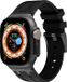 Strap-it luxe liquid siliconen bandje geschikt voor de Apple Watch 1/2/3/4/5/6/8/9/10/11/SE(2-3)/Ultra(2-3) in de maat: 44mm / 45mm / 46mm / 49mm - luxe rubberen iWatch sport bandje met RVS aansluiting (zwart)