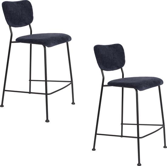 Zuiver Benson Barkrukken rugleuning 64,5 cm Donkerblauw - Set van 2