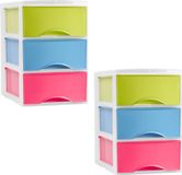 PLASTICFORTE Ladeblokje/bureau organizer - 2x stuks - 3 lades - multi kleuren