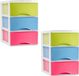 PLASTICFORTE Ladeblokje/bureau organizer - 2x stuks - 3 lades - multi kleuren
