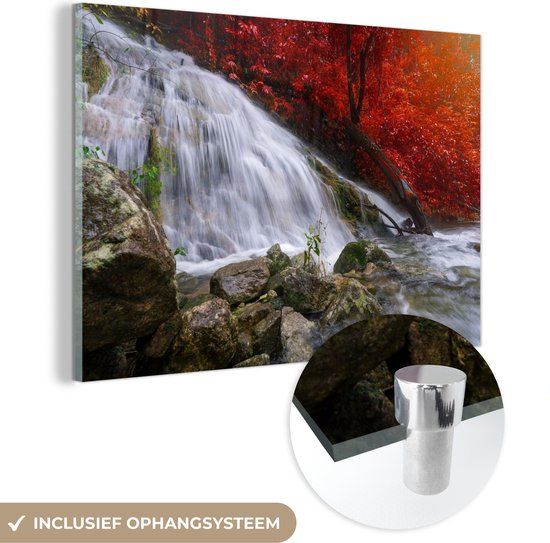MuchoWow® Glasschilderij 180x120 cm - Waterval - Foto op glas