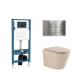 QeramiQ Dely Toiletset - inbouwreservoir Qeramiq Flush - slim zitting - metaal RVS bedieningsplaat - rechthoekige knoppen - beige