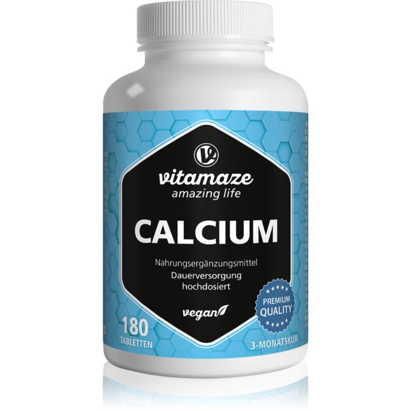 Vitamaze Calcium Calcium Tabletten hoge Dosis & veganistisch, 180 Tabletten voor 3 Maanden, 800 mg Calciumcarbonaat per dagelijkse Dosis, organisch Voedingssupplement zonder Additieven, Made in Germany