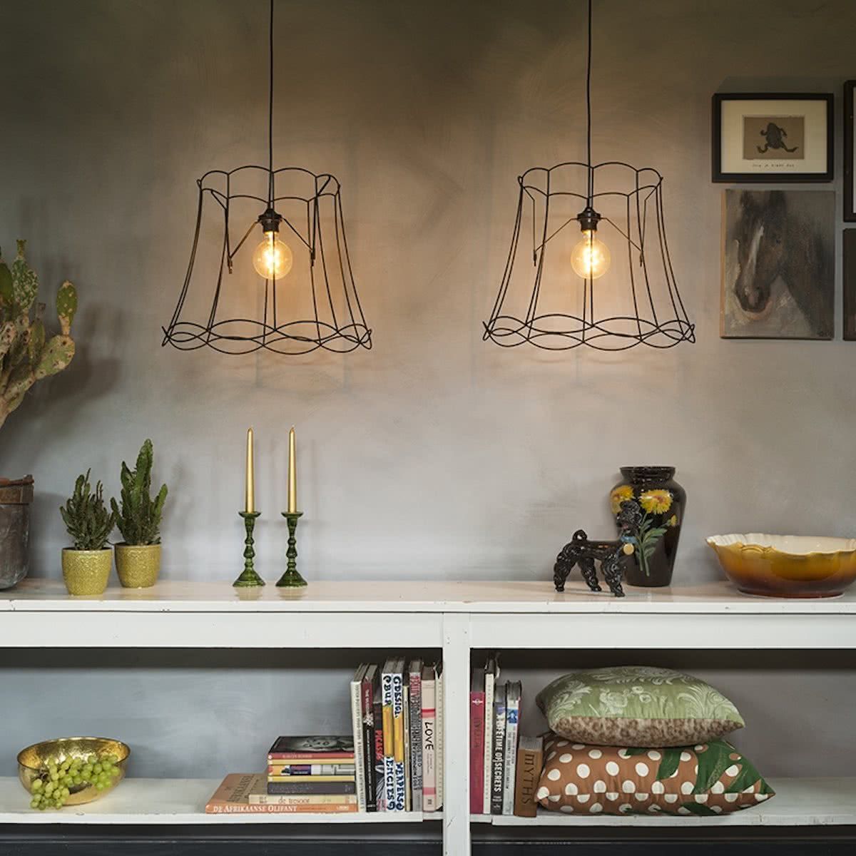 QAZQA HL Granny Frame Hanglamp - Set van 2 - Zwart - 2 Lichts - Ø 500 mm