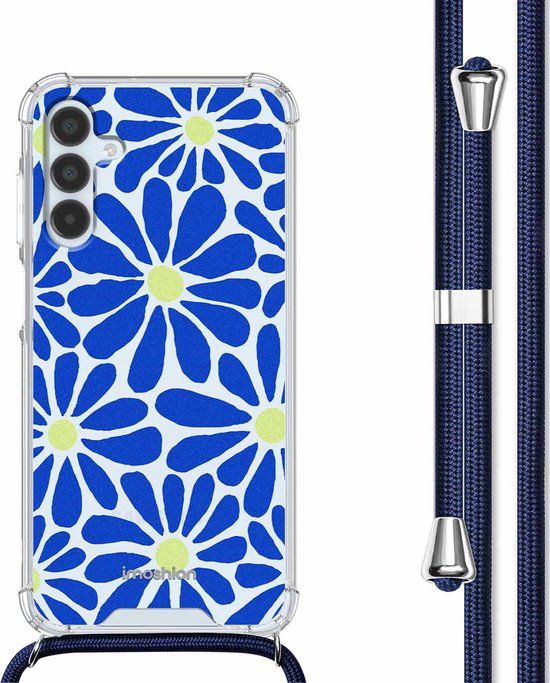 iMoshion Hoesje Samsung Galaxy A15 (5G/4G) - Cobalt Blue Flowers Connect - Met Koord