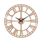Ronde Koper Ronde Wandklok Van Metaal, Decoratief, Met Romeinse Cijfers