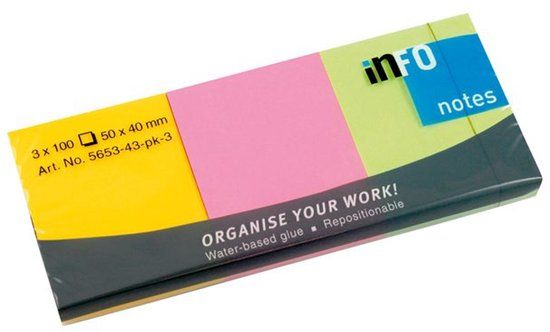 Info Notes Sticky Notes - 50x40mm - Roze, Groen, Geel - 3 x 100 vel