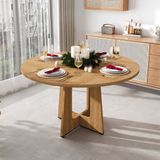 STILVORA Eettafel - Ronde Tafel Voor 4 Personen Met Verstelbare Voeten - Voor Eetkamer Keuken En Woonkamer - MDF - 120x120x76 Cm - Eiken