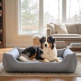 4L Textil Mario Orthopedisch hondenbed van kunstleer, XL, hondenmand, kunstleer, voor grote honden, traagschuim, visco, waterafstotend, robuust, comfortabel (120 x 90 x 25 cm, Grijis)