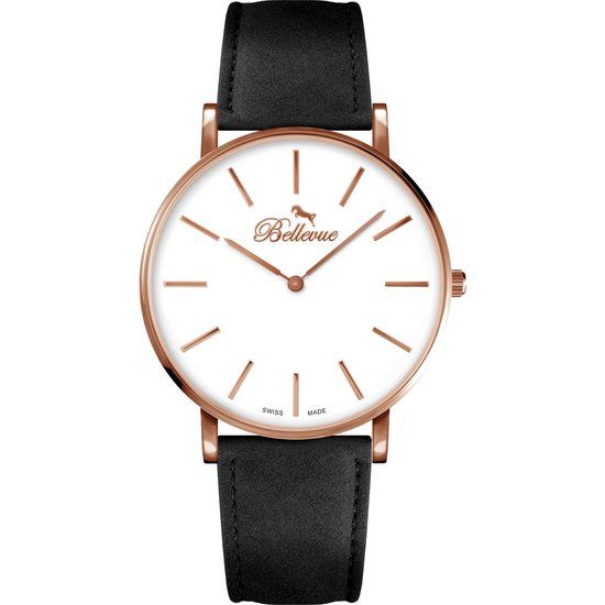 Bellevue Heren Horloge Rosegoud Ø 40mm - B.60 - Leer - 5 ATM