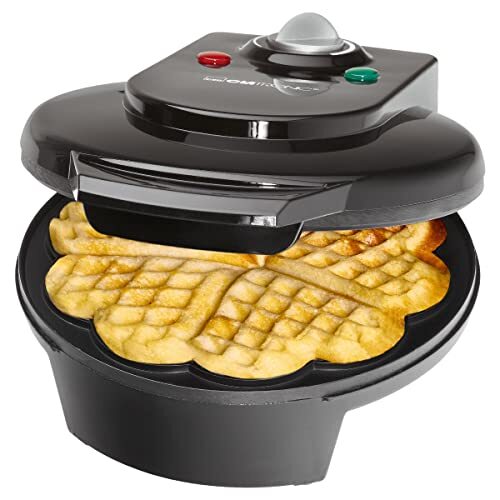 Clatronic Wafelijzer hartvorm zwart, anti-aanbaklaag, Ø 18 cm wafelijzer hart, wafelmaker/wafelmaker rond, 1200 watt, wafelijzer met bakstoplicht, wafelijzer kinderen WA 3491