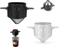 Merkloos 2x Koffiefilter - Koffie Dripper - Koffiefilterhouder - RVS Koffiefilter - Herbruikbaar - Papierloos Giet Over Koffiedruppelaar - Zwart/Wit