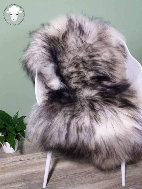 Schapenvacht SHOP Schapenvacht IJslands Zwart Wit Melange 105cm - 100% ECHT - Schapenvachtje Vloerkleed