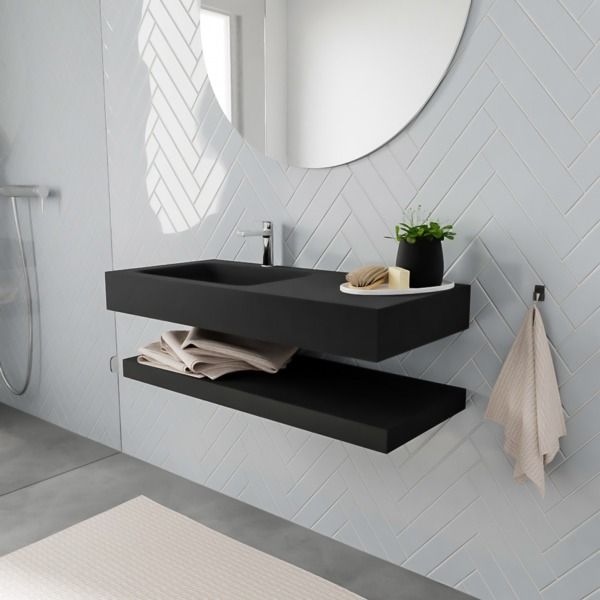 Mondiaz ALAN 100cm badmeubel solid surface planchet urban Vrijhangende wastafel cloud links 1 kraangat kleur urban M49850UB0M49301UB1