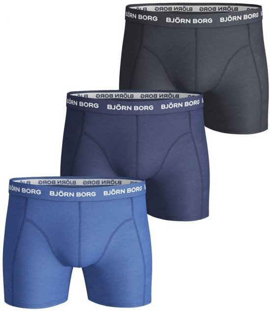 Björn Borg Bjorn noos solids heren boxershort 3 pack donker blauw licht blauw maat S