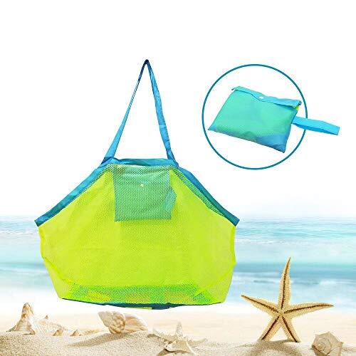 BornFeel Grote mesh strandtas voor speelgoed zand weg draagtas met rits voor kind zwembad reizen zandschoenen natte handdoeken 45,7 x 30,5 x 45,7 cm groen mesh blauwe bandjes