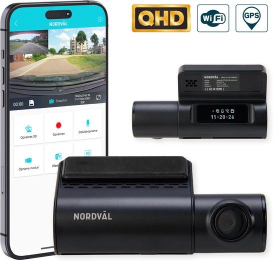 Nordväl DC101-2K - Dashcam - WiFi & GPS - Parkeermodus - 2K
