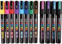 Posca Marker, afm PC-5M + PC-3M, lijndikte 0,9-1,3 + 2,5 mm, diverse kleuren, 12 stuks