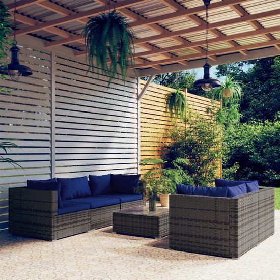 The Living Store Poly Rattan Tuinset - Grijs - Modulair Design - Waterbestendig PE-rattan - Stevig frame - Comfortabele kussens