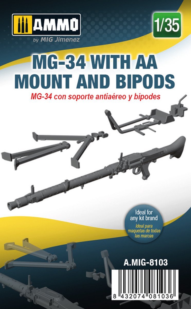 mig MG-34 with AA Mount and Bipods - Scale 1/35 - Ammo by Jimenez - A.MIG-8103