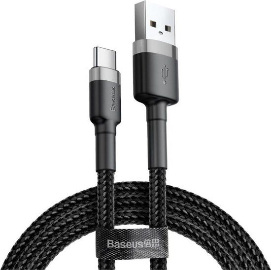 Baseus Gevlochten USB Type C Kabel 2 Meter - Zwart Grijs