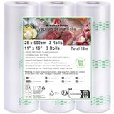 KitchenBoss vacuümrollen: 3 rollen 28 x 600 cm vacuümzakken, vacuümzakken voor voedselbewaring en koken, 170 µm