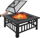 Merkloos / Sans marque Wan GmbH Vuurkorf Deluxe BBQ functie Vonkenscherm Metaal Zwart