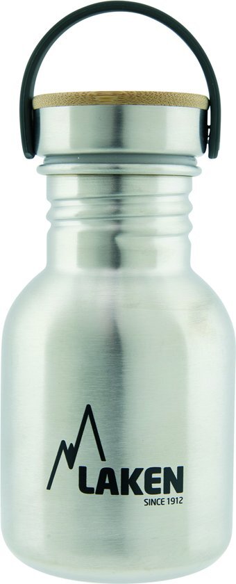Laken RVS fles 350ml Basic Steel Bottle - Bamboo screw cap, rvs
