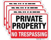 Grote Set van 4 grote roestvrijstalen aluminium borden met opschrift "No Trespassing Private Property" - 25,4 x 35,6 cm - UV-inktdruk - Duurzaam en weerbestendig
