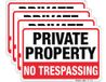Grote Set van 4 grote roestvrijstalen aluminium borden met opschrift "No Trespassing Private Property" - 25,4 x 35,6 cm - UV-inktdruk - Duurzaam en weerbestendig