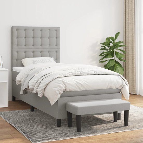 vidaXL Boxspring met matras stof lichtgrijs 80x200 cm