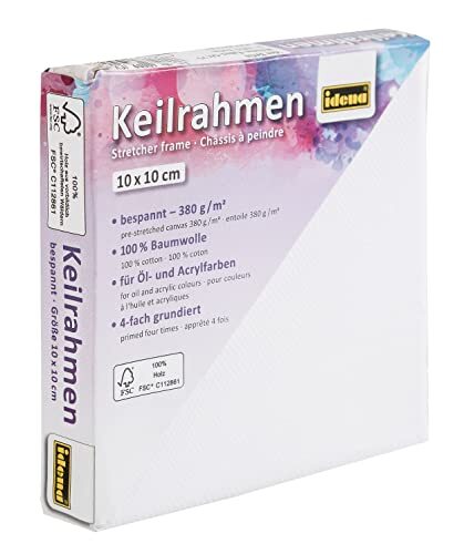 Idena 60009 - spieraam met canvas van 100% katoen, gewicht 380 g/m², voor olie- en acrylverf, ca. 10 x 10 cm groot, wit