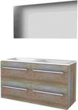 Basic Line Ultimate 46 Badkamermeubelset - 120 x 46 cm - Met Grepen - 4 Lades - Acryl Wastafel - Zonder Kraangat - Spiegel met Indirecte LED Verlichting - Scotch Oak