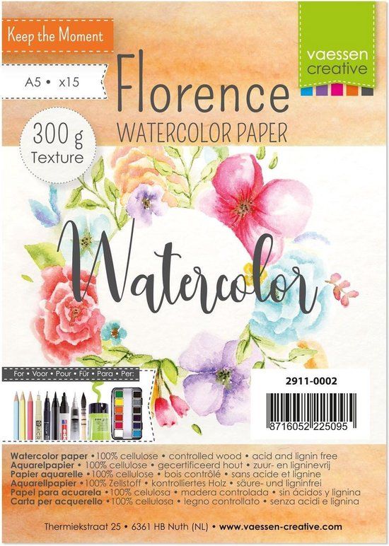 Florence Vaessen Florence Aquarelpapier - Off White - A5 - 300 grams - Lichte Structuur