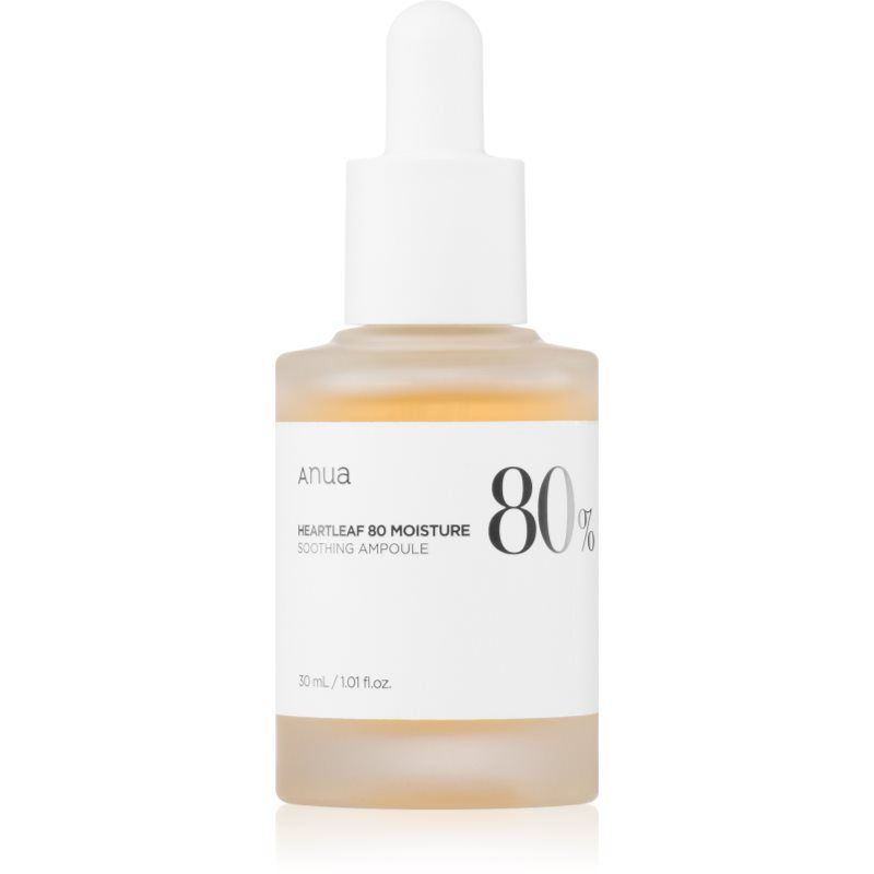 ANUA Heartleaf 80 Soothing Ampoule, Hydraterend Gezichtsserum Voor De Glazen Huid, Panthenol, Hyaluronzuur, 30 ml/1,01 Fl.Oz Transparant