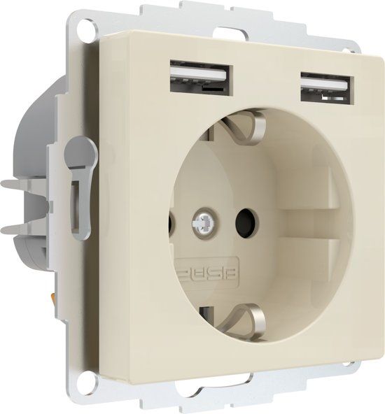 2USB inCharge Pro - USB stopcontact 12W/2.4A Glanzend Crème