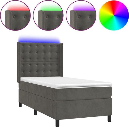 vidaXL Boxspring met matras en LED fluweel donkergrijs 90x200 cm